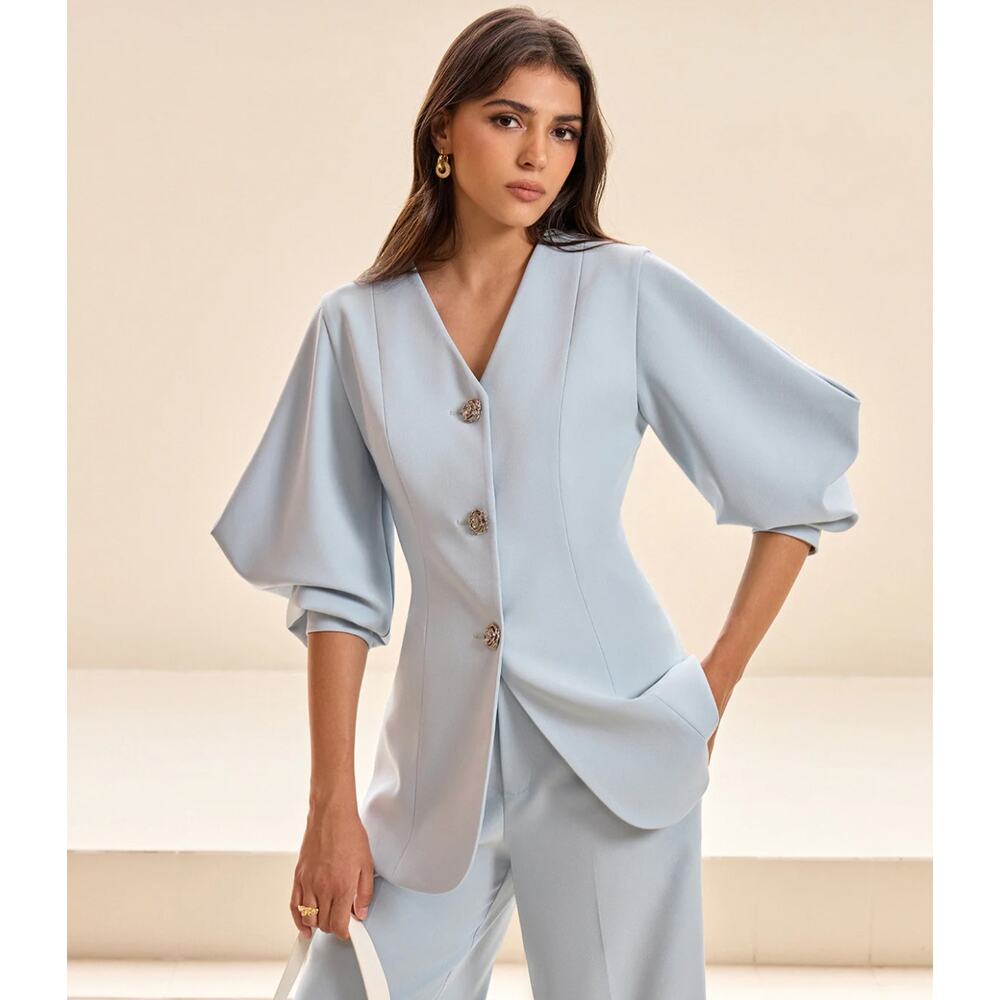 Commense Puffed Sleeve V-Neck Blazer Sz XL